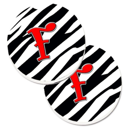 Monogram Initial F Zebra Red Set Of 2 Cup Holder Car Coaster